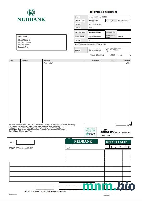 RPA Nedbank oświadczenie słowo i PDF szablon scr